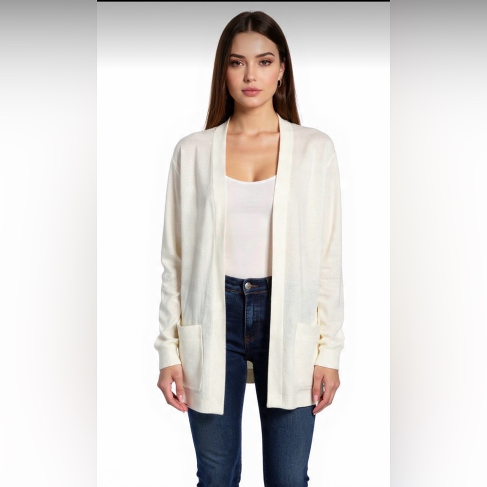 Debbie‎ Morgan Open Front Cardigan Sweater Size L (TXA961)